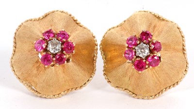 Lot 74 - A pair of mid 20th century ruby and diamond...