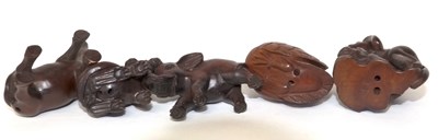 Lot 263 - 5 Netsuke carved animal figures, modelled as a...