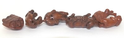 Lot 262 - 5 Netsuke carved animal figures, modelled as a...
