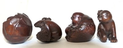 Lot 264 - 4 Netsuke carved animal figures, modelled as a...