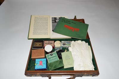 Lot 134 - Leather ball box containing personal items...