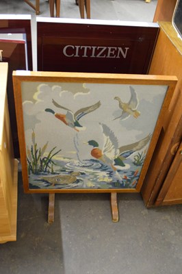 Lot 749 - FIRESCREEN WITH TAPESTRY PANEL INSET WITH DUCKS