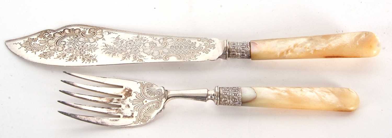 Lot 25 - Pair of late Victorian silver bladed servers...
