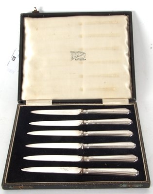 Lot 80 - A cased set of six Art Deco fruit knives, each...
