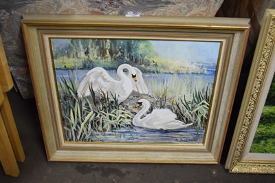 Lot 799 - R DOBSON, STUDY OF TWO SWANS, OIL ON CANVAS,...