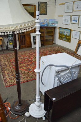 Lot 825 - WHITE PAINTED TURNED WOODEN STANDARD LAMP