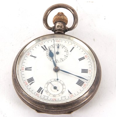 Lot 240 - A silver chronograph pocket watch hallmarked...