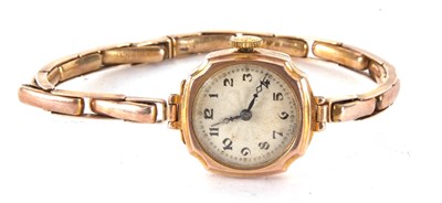 Lot 275 - A 9ct gold cased ladies wristwatch on an...