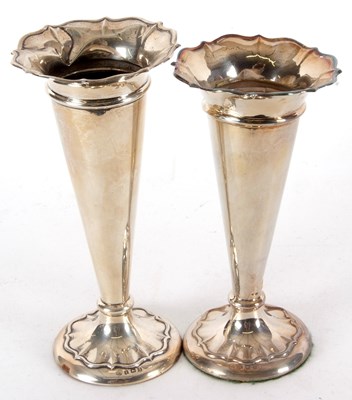 Lot 165 - Pair of hallmarked silver vases of trumpet...