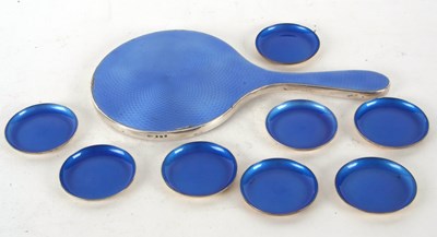 Lot 218 - Eight 20th Century sterling and blue enamel...