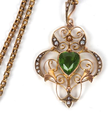Lot 41 - An Edwardian peridot pendant and gilt metal...