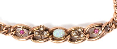Lot 46 - A 9ct opal, seed pearl and pink sapphire...