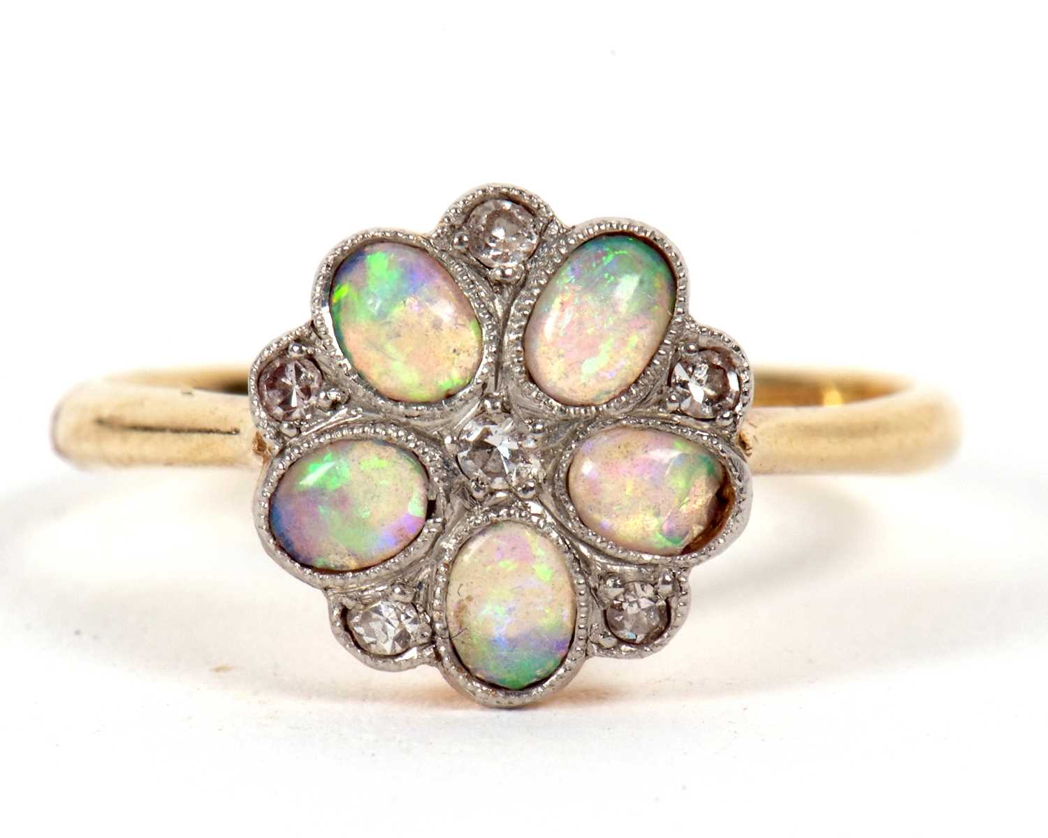 Lot 3 - An 18ct and platinum opal and diamond ring,...