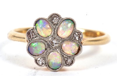 Lot 3 - An 18ct and platinum opal and diamond ring,...