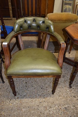 Lot 339 - GREEN LEATHER UPHOLSTERED BOW BACK CHAIR ON...