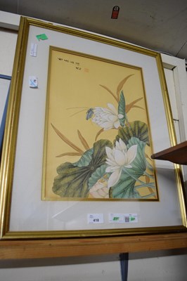 Lot 418 - ORIENTAL FLORAL PRINT, INSCRIBED AND SIGNED,...
