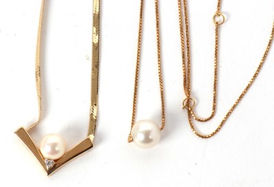 Lot 42 - Two cultured pearl necklaces: to include a 14k...