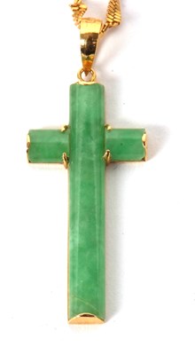 Lot 44 - A jade cross and chain stamped 916k, the 32mm...