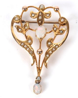 Lot 71 - An Edwardian opal and seed pearl brooch, set...