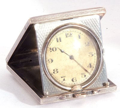 Lot 1 - Antique 925 marked travel clock in engine...