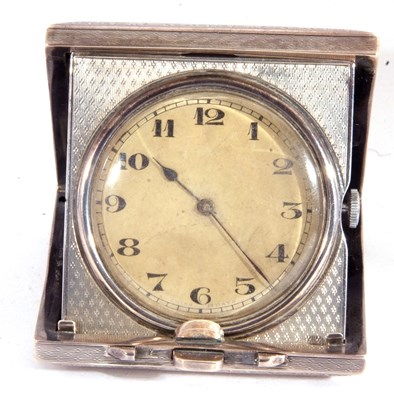 Lot 1 - Antique 925 marked travel clock in engine...