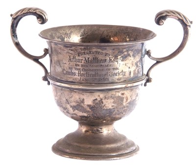 Lot 32 - Victorian twin handled silver pedestal trophy,...