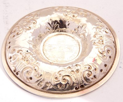 Lot 38 - White metal dish of circular form, embossed...