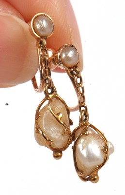 Lot 66 - A pair 15ct 'pearl' earrings, the baroque...
