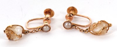 Lot 66 - A pair 15ct 'pearl' earrings, the baroque...