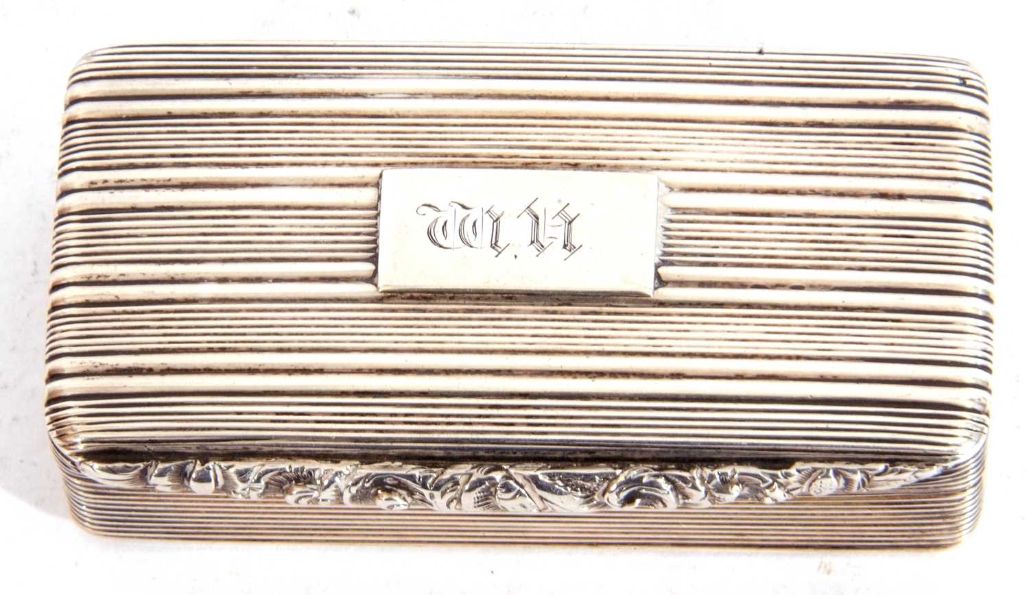 Lot 53 - William IV silver snuff box of rectangular...