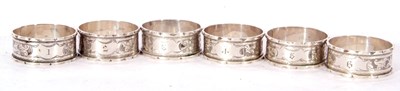 Lot 77 - Six Victorian napkin rings, engraved bodies...