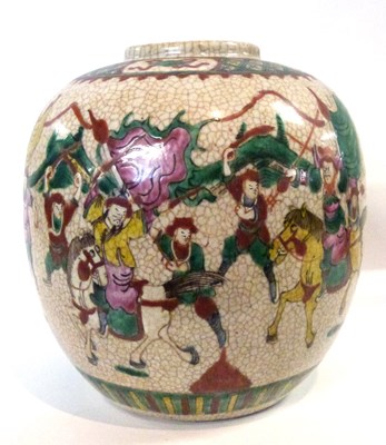 Lot 310 - A large Chinese crackle ware jar with famille...
