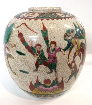 Lot 310 - A large Chinese crackle ware jar with famille...