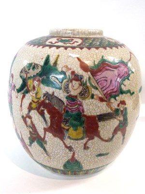 Lot 310 - A large Chinese crackle ware jar with famille...