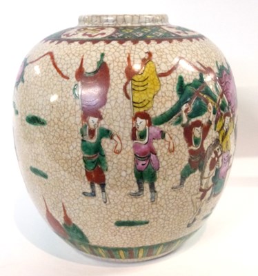 Lot 310 - A large Chinese crackle ware jar with famille...