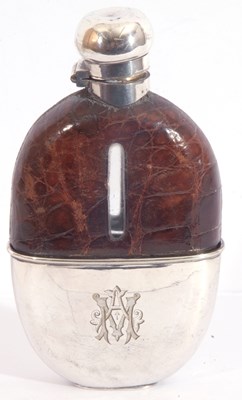 Lot 87 - Large silver plated hip flask, the upper...