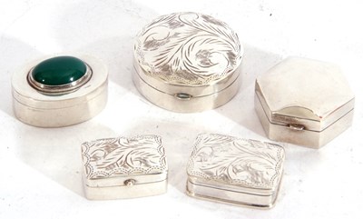 Lot 94 - Five small modern white metal lidded boxes,...