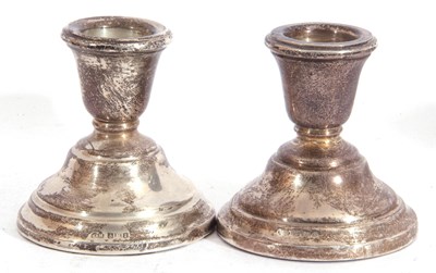 Lot 107 - Pair of silver dwarf candlesticks, Birmingham...