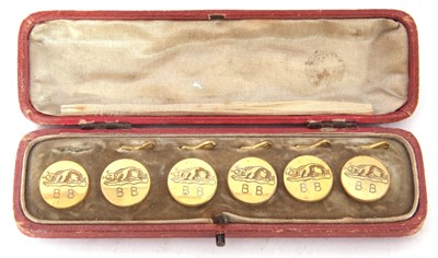 Lot 119 - Cased set of six antique brass dress buttons,...