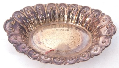 Lot 147 - Small oval silver dish, fluted and beaded...