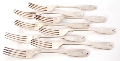 Lot 150 - Mixed Lot: five Fiddle pattern table forks,...