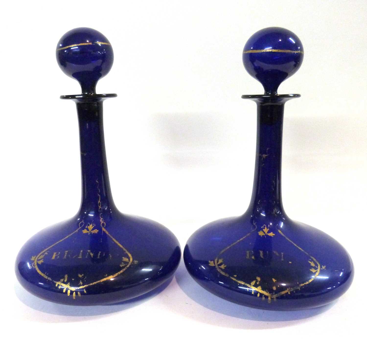 Lot 311 - Two Bristol blue glass ships decanters, both...