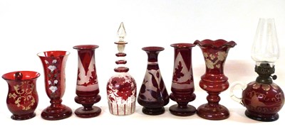 Lot 312 - A collection of 19th Century cranberry glass...