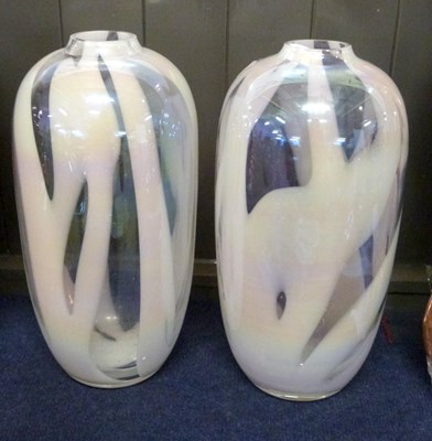 Lot 313 - A large pair of Studio Glass vases with a...