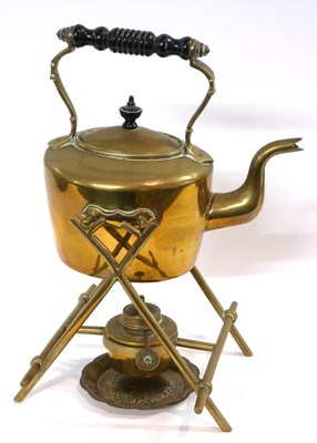 Lot 325 - A brass kettle on stand with spirit container...