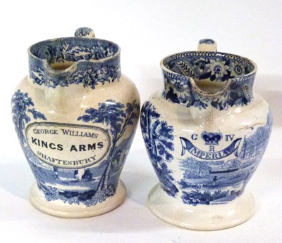 Lot 357 - Two 19th Century Staffordshire flow blue jugs,...