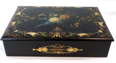 Lot 368 - Victorian lacquer writing box with painted...