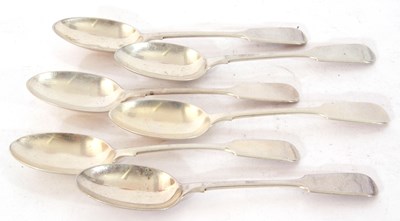 Lot 160 - Set of six silver Fiddle pattern dessert...