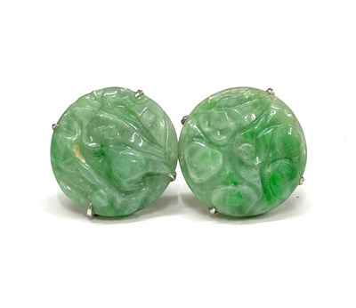 Lot 106a - A pair of Jade earrings of circular form,...