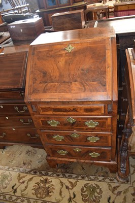 Lot 516 - Small Georgian style walnut bureau of narrow...